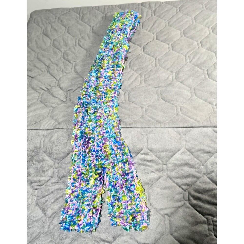 Vibrant Y2K Fuzzy Eyelash Yarn Skinny Scarf Multi-Color Shag Fairycore
